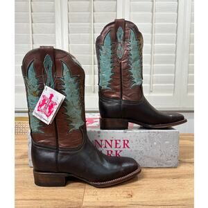Tanner Mark Men's Cowboy Boots Brown Bronze Teal Leather Size 9 NIB Western
